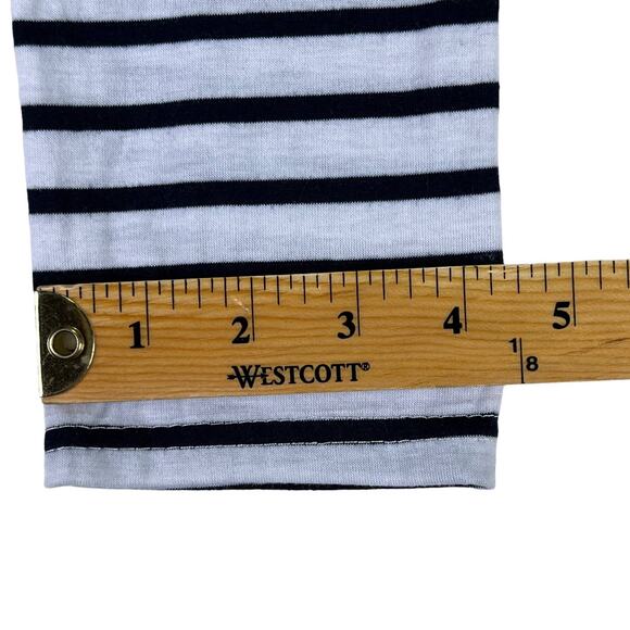 Long Sleeve Asymmetrical Split SharkBite Tee Shirt Tunic Black & White Striped - Picture 11 of 11